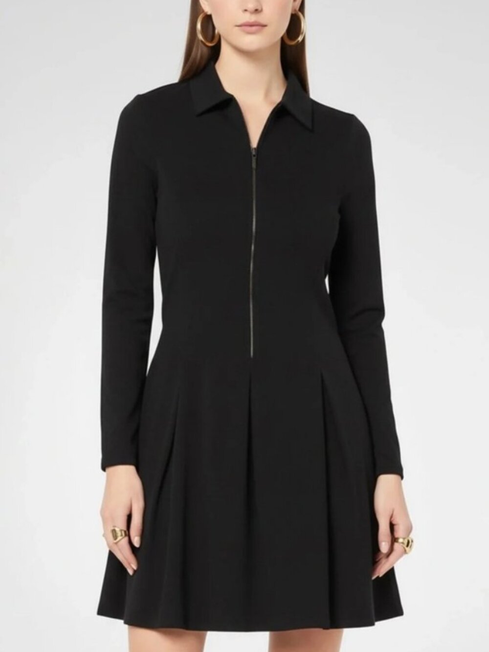 Lacoste heather long sleeve zip up mini polo dress black women's size 36